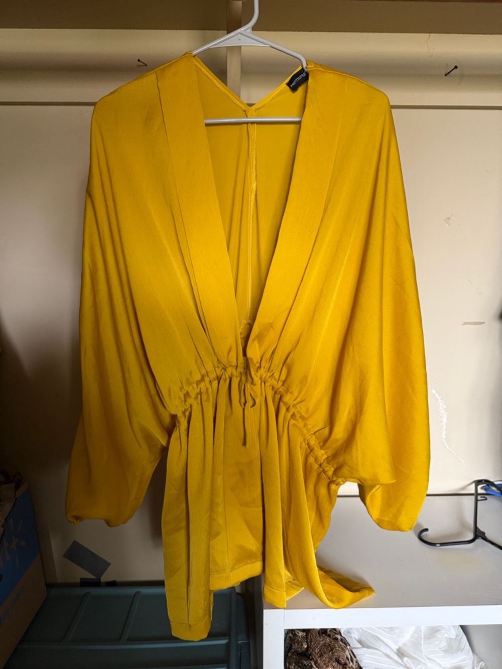 PrettyLittleThing Mustard Yellow Deep V Cinched Waist Blouse